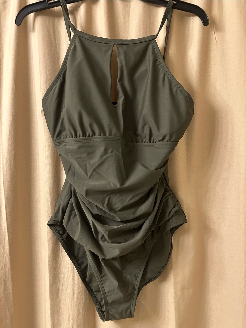 Olive Green One-Piece Swimsuit with Ruched Front